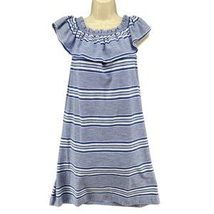 Vineyard Vines Blue and White Striped Off-Shoulder Dress